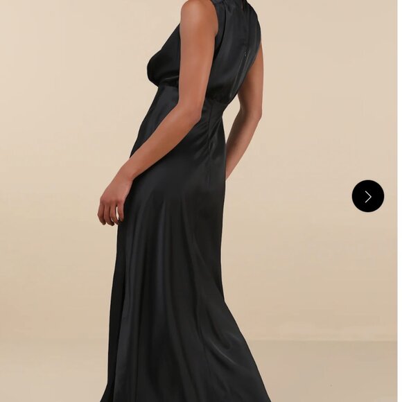 Lulus Classic Elegance Black Satin Sleeveless Mock Neck Maxi Dress - Picture 6 of 7